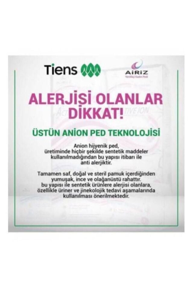 Airiz Tiens Hijyenik Günlük Kadın Pedi Seti 30'lu 2 Paket