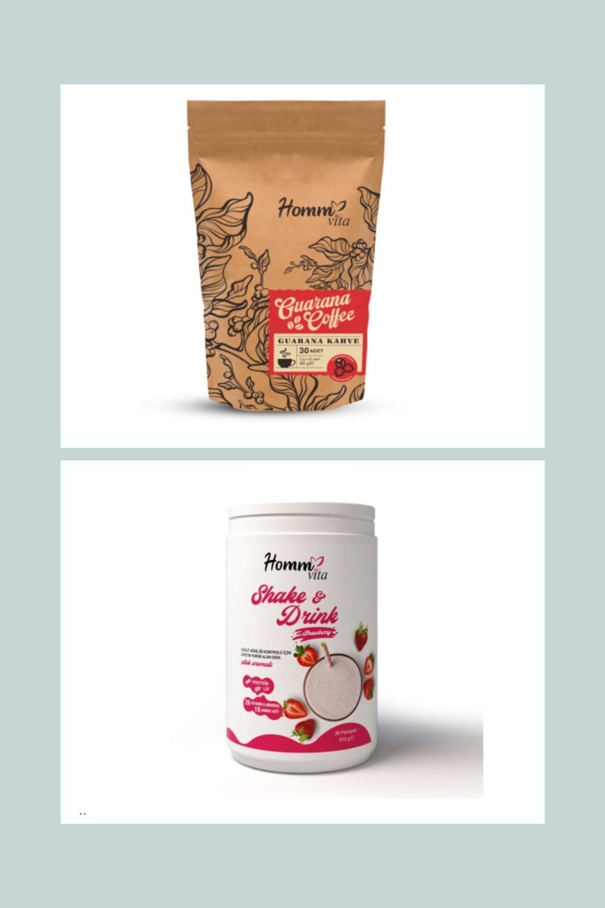Homm Vita guarana granül kahve ve Homm Vita Shake & Drınk diyet yerine geçen gıda ikisi bir arada