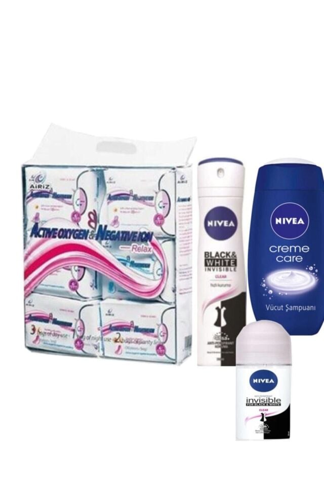 Airiz Hijyenik Kadın Pedi 6'lı Paket 98 Adet Pamuklu Organik+nivea 3'lü Set