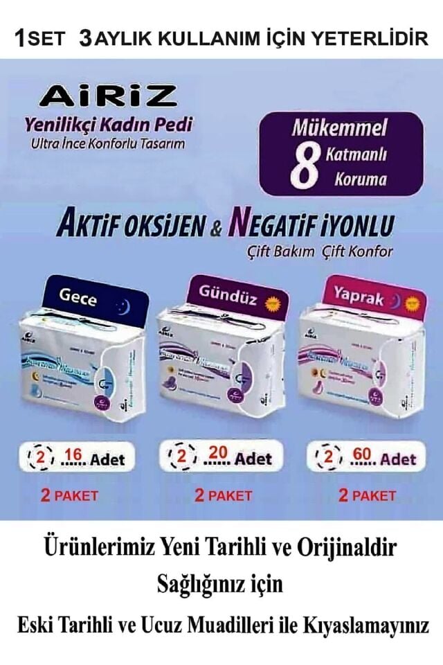 Tiens Airiz 6lı Set 96adet 3 Gündüz Hijyenik Ped 2 Günlük Hijyenik Ped 1 Gece Hijyenik Ped